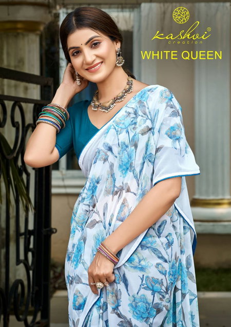 White Queen By Kashvi Georgette Printed Wholesale Saree Suppliers In Mumbai
